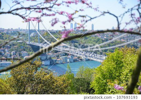View of Istanbul from Otagtepe with Fatih Bridge. Travel Istanbul background photo. 107693193