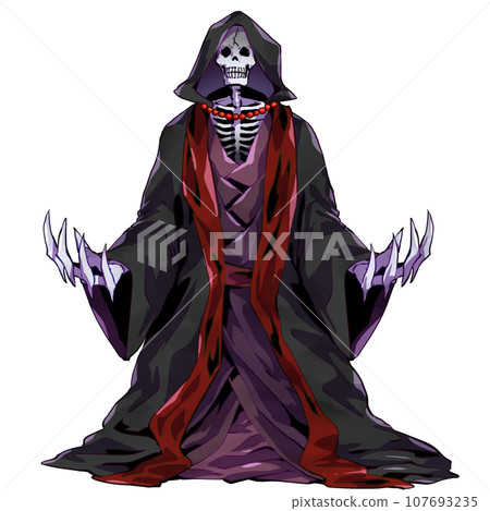 戴著兜帽的骷髏怪物圖不死骷髏法師豐富 107693235