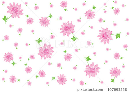 Illustration Pattern of pink flower with leaves on white background. 107693238