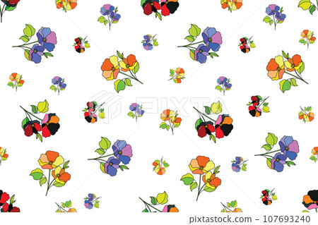 Illustration Pattern of the multi color flower with leaves on white background. Illustration Pattern of the multi color flower with leaves on white background. 107693240