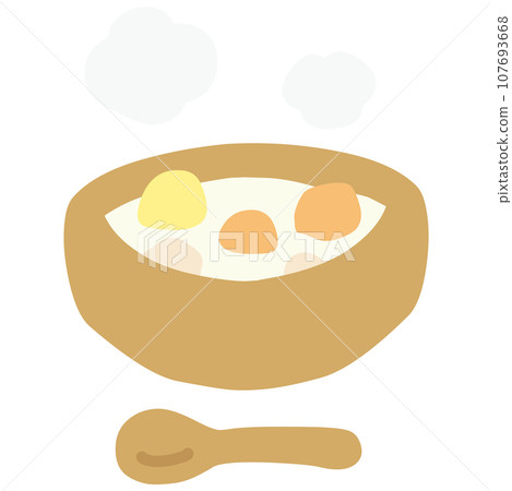 Illustration of a simple deformed warm cream stew for one person 107693668