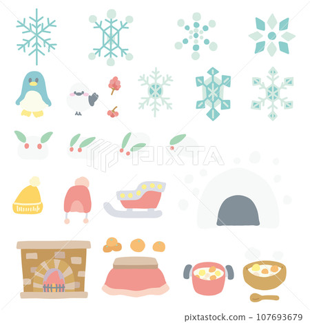 Simple deformed winter accessory color illustration set 107693679
