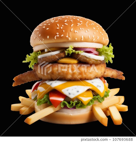Hamburger and fries  107693688
