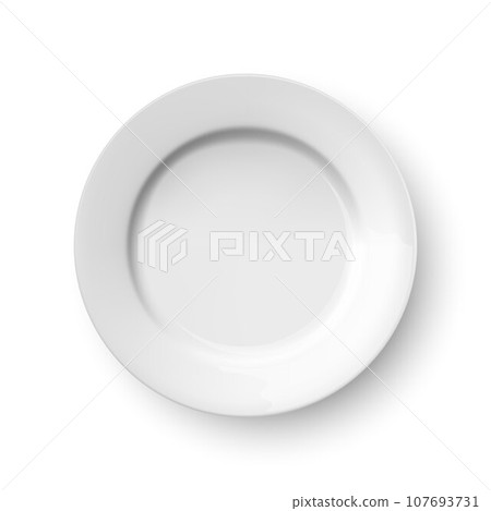 Vector 3d Realistic White Empty Porcelain, Ceramic Plate Icon Closeup Isolated. Design Template for Mockup. Stock Vector Illustration. Top View 107693731