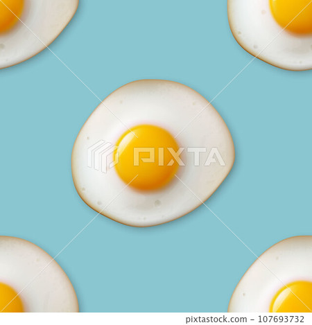 Vector Seamless Pattern with Realistic Fried Egg, Omelet on a Blue Background. Healthy Breakfast, Protein Food, Diet Meal Concept. Design Template 107693732
