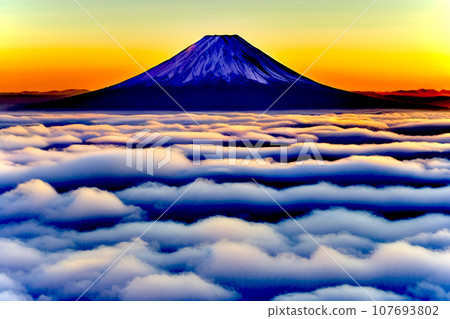 自然景觀插圖與美麗的富士山雲可見。生成式人工智慧 107693802