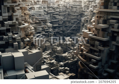 City as maze with streets and high rising buildings. Generative AI 107694205