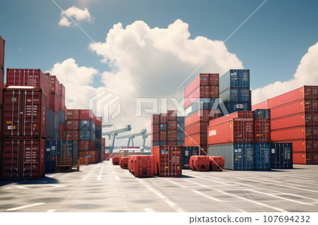 Industrial port with shipping containers. Generative AI 107694232