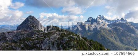 Rocky Mountain Landscape in British Columbia, Canada. Sunny Cloudy Fall Season. Rocky Mountain Landscape in British Columbia, Canada. Sunny Cloudy Fall Season. 107694666