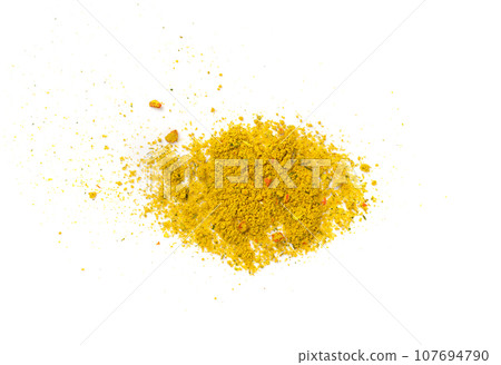 Yellow Seasoning Powder Isolated, Curcuma Pile, Orange Masala, Indian Spices, Yellow Seasoning 107694790
