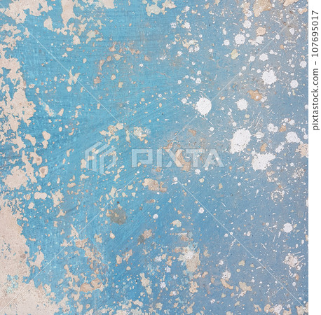 Blue grunge painted stucco plaster wall texture pattern background 107695017