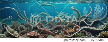 Fairy tale Octopus Under Sea Creatures Animals Octopus Natural Tentacle Giant Squid Swim Aquatic Life Water Plant Landscape Habitat Imitate Nature Underwater Fish Water Ocean Aquarium Marine. AI Fairy tale Octopus Under Sea Creatures Animals Octopus Natural Tentacle Giant Squid Swim Aquatic Life Water Plant Landscape Habitat Imitate Nature Underwater Fish Water Ocean Aquarium Marine. AI 107695080