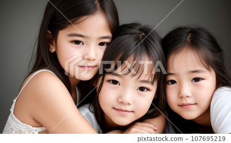 Young girl with her friend or sister sibling cuddling together, AI Young girl with her friend or sister sibling cuddling together, AI 107695219