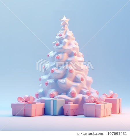 Merry Christmas and Happy New Year Celebration with Realistic Christmas Trees, Gift Boxes in Snowy Landscape. Winter Wonderland Xmas Background for Holiday Design. 3D Illustration. Merry Christmas and Happy New Year Celebration with Realistic Christmas Trees, Gift Boxes in Snowy Landscape. Winter Wonderland Xmas Background for Holiday Design. 3D Illustration. 107695481