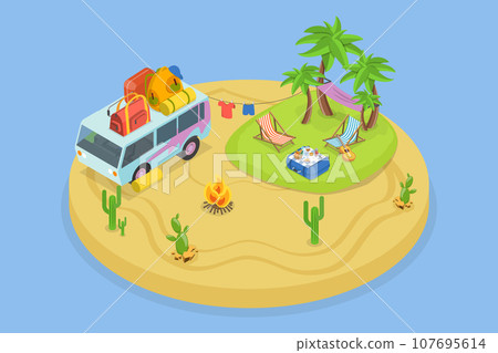 3D Isometric Flat Vector Icon of Camping Vacation 107695614