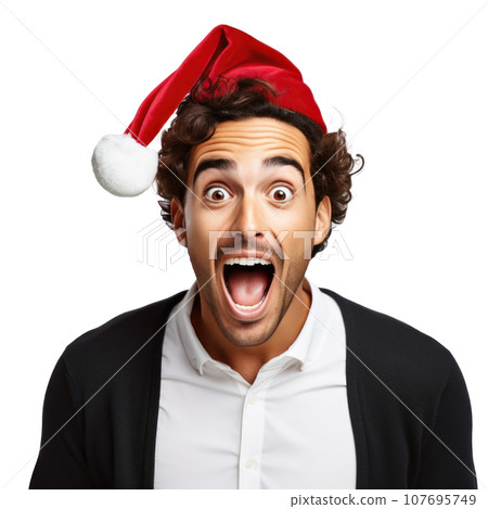 Excited and Surprised Young man in santa cap 107695749