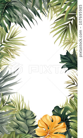 Tropical foliage border with space for text Tropical foliage border with space for text 107695985