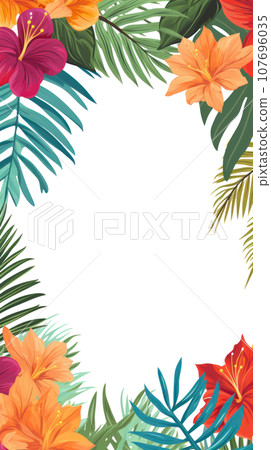 Tropical foliage border with space for text 107696035