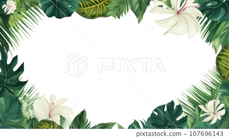Tropical foliage border with space for text Tropical foliage border with space for text 107696143