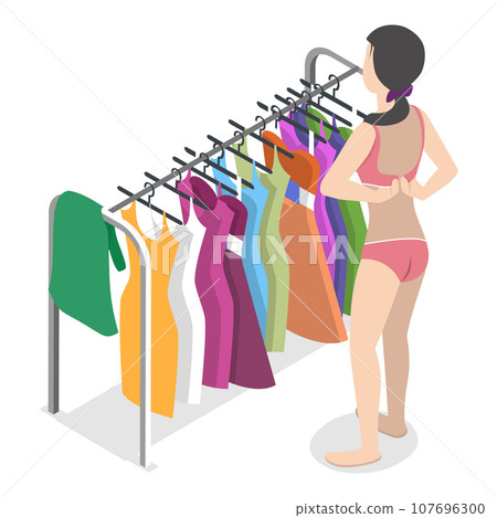 3D Isometric Flat Vector Set of Undressing People. Item 2 107696300