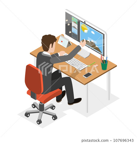 3D Isometric Flat Vector Illustration of Polygraphy Printing. Item 3 3D Isometric Flat Vector Illustration of Polygraphy Printing. Item 3 107696343