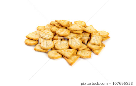 Crackers Pile, Crackers of Different Geometric Shapes, Cookies Isolated Crackers Pile, Crackers of Different Geometric Shapes, Cookies Isolated 107696538