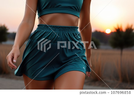 Running and healthy lifestyle concept. Close up Runner female close up. Woman warming up and going for training outdoor. AI Running and healthy lifestyle concept. Close up Runner female close up. Woman warming up and going for training outdoor. AI 107696858