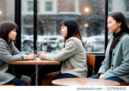 Diverse students young people sitting in row near window talking spending time with soulmates or friends in cozy cafeteria during lunch, speed dating couple. Free time weekend activities concept. AI Diverse students young people sitting in row near window talking spending time with soulmates or friends in cozy cafeteria during lunch, speed dating couple. Free time weekend activities concept. AI 107696926