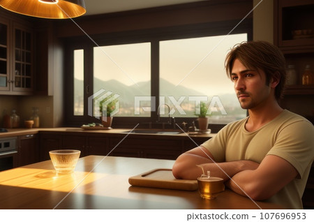 Portrait of smiling professional handsome asian man chef look at camera cooking and preparing food on counter standing in the restaurant commercial kitchen. AI 107696953