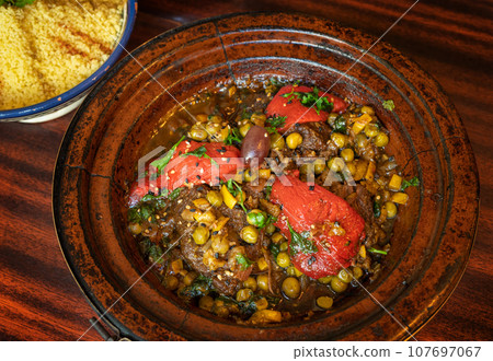 Moroccan Tajine Meat Stew, Traditional Morocco Tagine, Arabic Marqa, Moroccan Lamb Tagine Food Dish 107697067