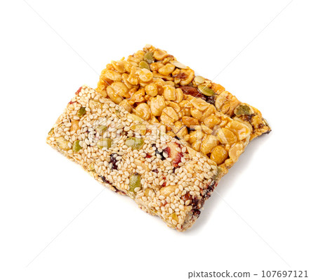 Nut Bar Isolated, Energy Snack with Nuts, Chocolate Muesli Dessert, Protein Candy Bar, Fitness Breakfast Nut Bar Isolated, Energy Snack with Nuts, Chocolate Muesli Dessert, Protein Candy Bar, Fitness Breakfast 107697121