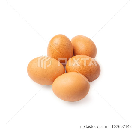 Chicken Eggs Isolated, Whole Poultry Egg, Fresh Healthy Farm Food, Easter Concept, Brown Poultry Chicken Eggs 107697142