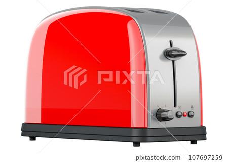 Red toaster, closeup. 3D rendering Red toaster, closeup. 3D rendering 107697259