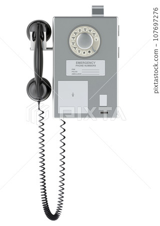 Payphone, coin operated public telephone. 3D rendering 107697276