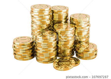 Golden Casino Tokens, 3D rendering Golden Casino Tokens, 3D rendering 107697287