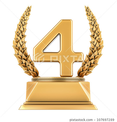 Fourth place golden trophy cup, 3D rendering Fourth place golden trophy cup, 3D rendering 107697289