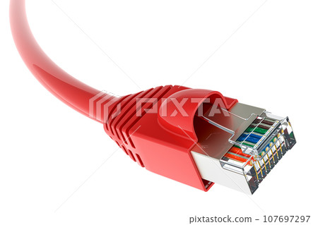 Red Lan Cable, 3D rendering Red Lan Cable, 3D rendering 107697297