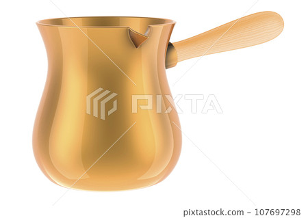 Turkish coffee pot from copper, bronze or brass. 3D rendering Turkish coffee pot from copper, bronze or brass. 3D rendering 107697298