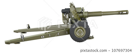 Howitzer, side view. 3D rendering Howitzer, side view. 3D rendering 107697304
