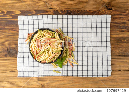 Raw Trofie Pasta, Dry Italian Macaroni, Traditional Genoa Food, Raw Noodle, Modern Ligurian Cuisine 107697429