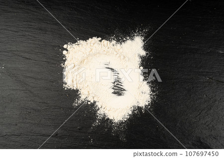 Flour Texture Background, Wheat Flour Pattern with Copy Space, Bakery Banner Mockup, Black Table Plate Flour Texture Background, Wheat Flour Pattern with Copy Space, Bakery Banner Mockup, Black Table Plate 107697450