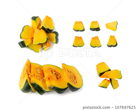 Chopped Pumpkin Isolated, Sweet Winter Squash, Cut Acorn Pumpkins Chopped Pumpkin Isolated, Sweet Winter Squash, Cut Acorn Pumpkins 107697625