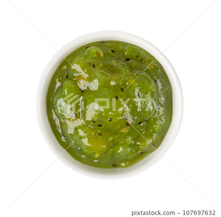 Green Jam Isolated, Sweet Kiwi Confiture in Bowl, Gooseberry Marmalade, Green Tomato Jam Green Jam Isolated, Sweet Kiwi Confiture in Bowl, Gooseberry Marmalade, Green Tomato Jam 107697632