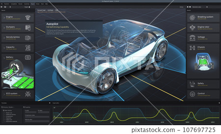 Program for car diagnostic with 3D virtual electric vehicle prototype 107697725