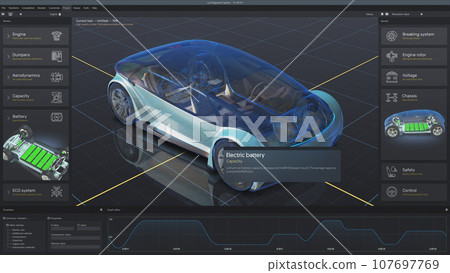 3D animation of program for car diagnostic displayed on digital tablet screen 107697769