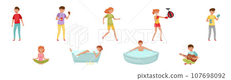 People Characters Relieve Stress and Relax Vector Set 107698092