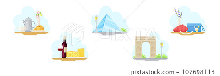 Paris and France Symbol and Object Vector Composition Set 107698113