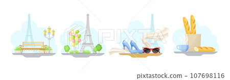 Paris and France Symbol and Object Vector Composition Set 107698116