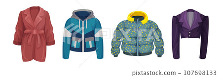 Woman Outerwear and Trendy Warm Seasonal Clothing Vector Set 107698133