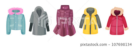 Woman Outerwear and Trendy Warm Seasonal Clothing Vector Set 107698134